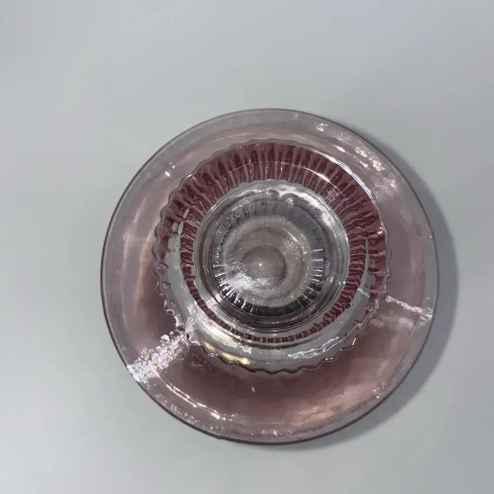 Vintage pink glass vase unusual shape fluted stem 9” Tall